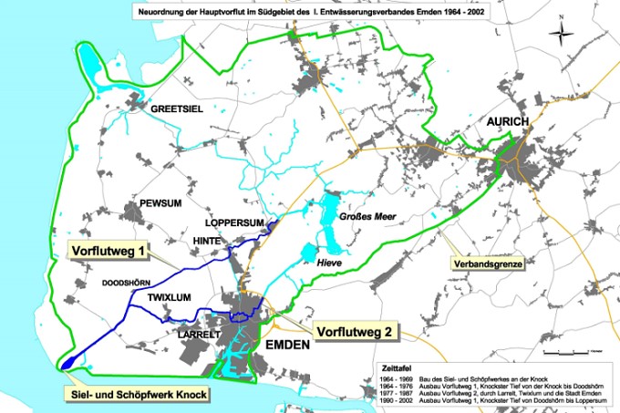Karte: Neuordnung der Hauptvorflut im Sdgebiet des I. Entwsserungsverbandes